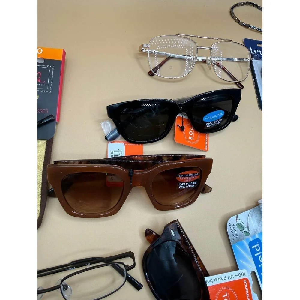 Lot of 13 ICU Eyewear Sunglasses/Reading Glasses/Polarized Clip Ons/Retainer NEW